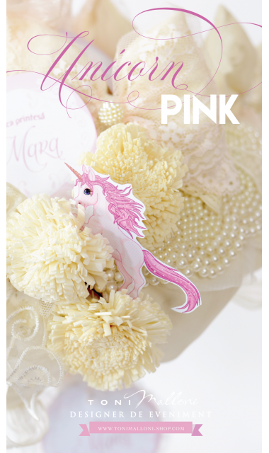 Lumanare de botez pentru fetite cu unicorni, perle si dantele, Pink Lady Unicorn 1